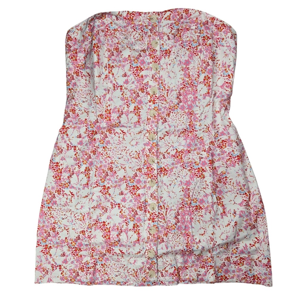 Free People Tomas Mini Dress XL Pink Floral Strapless Button Front OB2124528